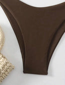 Women Thong Bikini Sexy Solid White/Black/Coffee Halter Swimsuit Lace Up Brazilian Bathing Suit 2025 New Double Fabric Beachwear