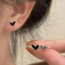 Exquisite Rhinestone Heart-shaped Stud Earrings Elegant and Compact Black Drip Oil Earrings Women's Charm Daily Party Jewelry